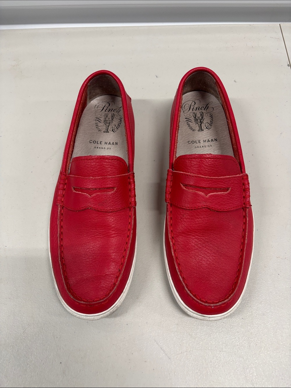 Cole Haan Red Leather Penny Loafers with White Sole